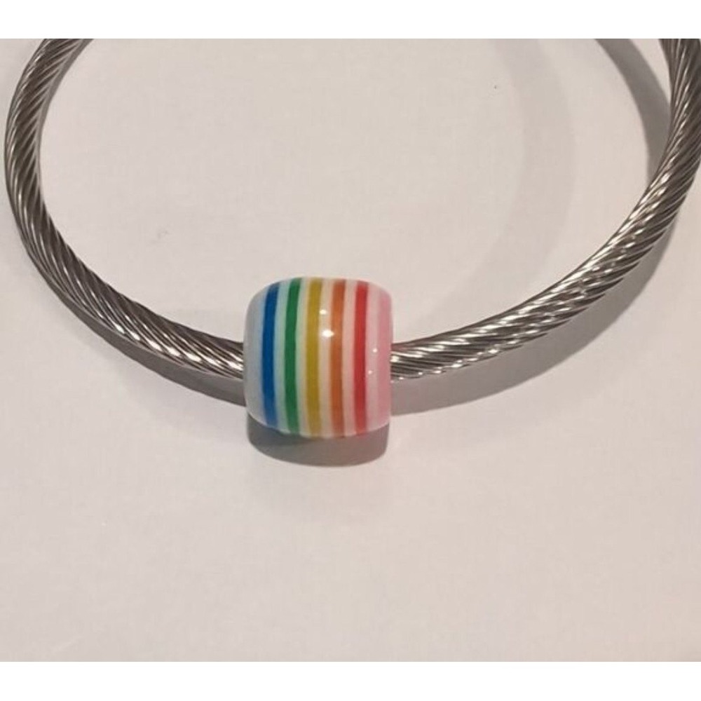 Rainbow Striped Charm Bead for Bracelet Multicolor Pride Jewelry Accessory